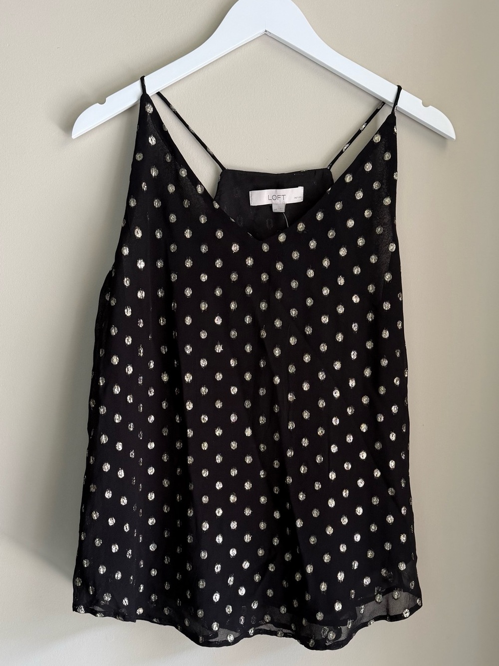 LOFT Strappy Metallic Dot Cami Black and Gold- Size MP NWT